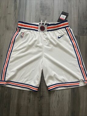 NWT Nike Dry White Knicks Basketball Shorts with Blue & Orange Trim Large